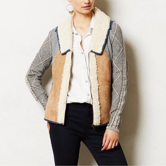 Anthropologie Saturday Sunday Patchwork Sherpa Long Sleeve Jacket Size Small WMM - Picture 1 of 15